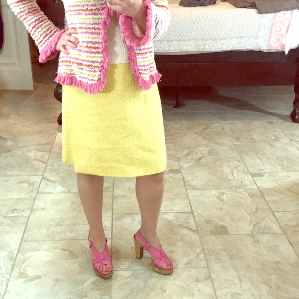 Chanel Yellow Nubby Wool Wrap Skirt